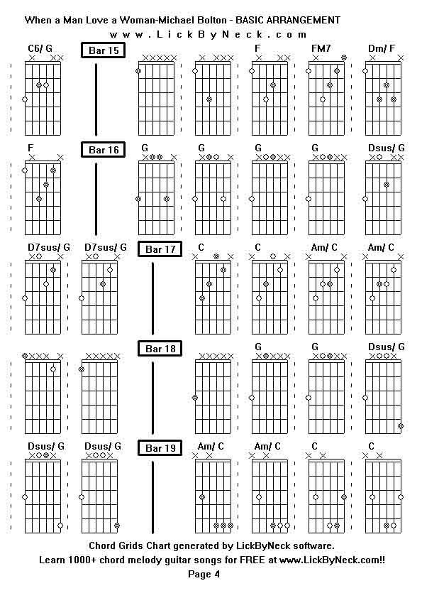 Chord Grids Chart of chord melody fingerstyle guitar song-When a Man Love a Woman-Michael Bolton - BASIC ARRANGEMENT,generated by LickByNeck software.